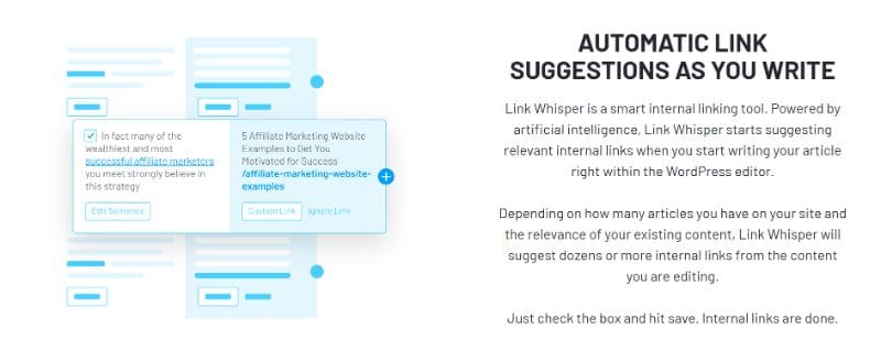 Screenshot automated linking showing the link output box in the website user interface area