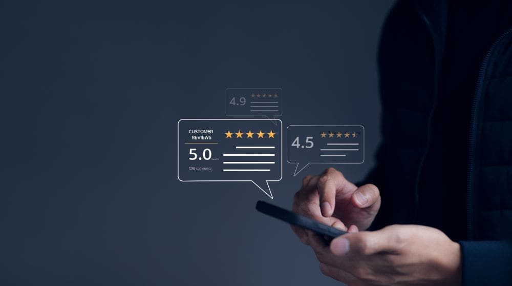 Someone adding a review via mobile phone
